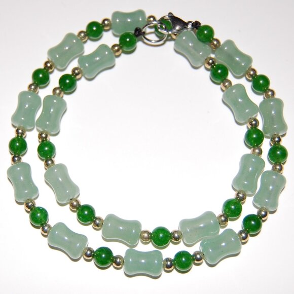 Jade Necklace,Light Green and Dark Green Jade Beads - Picture 1 of 3